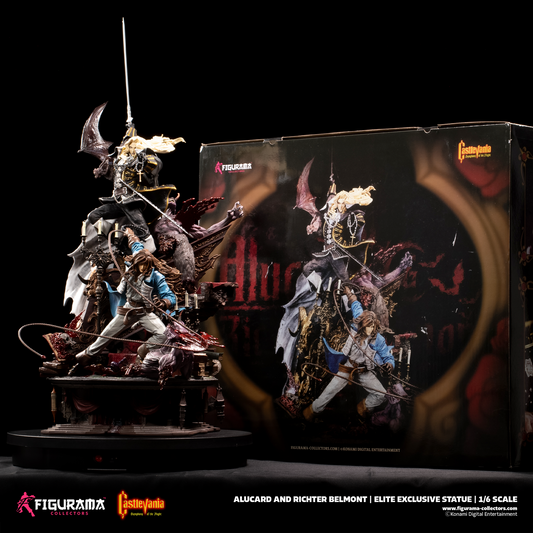 Castlevania Figurama Alucard and Richter statue - Long Library diorama