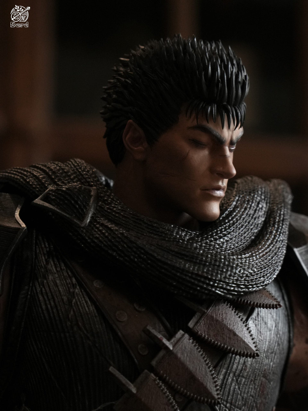 Close-up of Guts head sculpt and chainmail collar