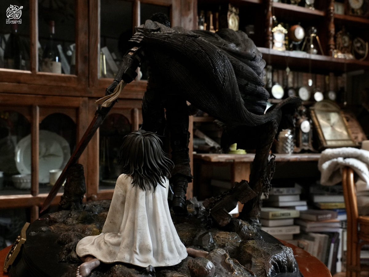 Bard Studio Berserk statue rear view of Guts cloak and sword