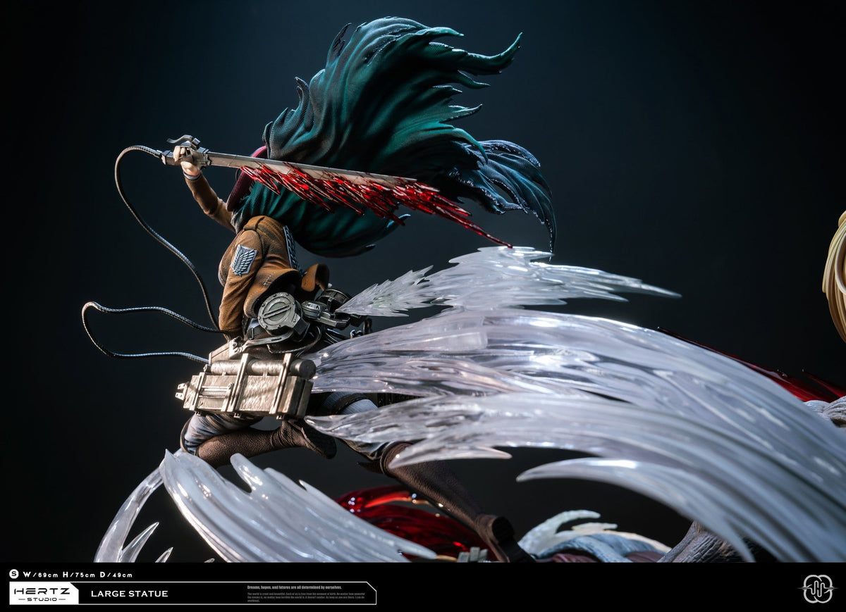 Mikasa with blades against Female Titan