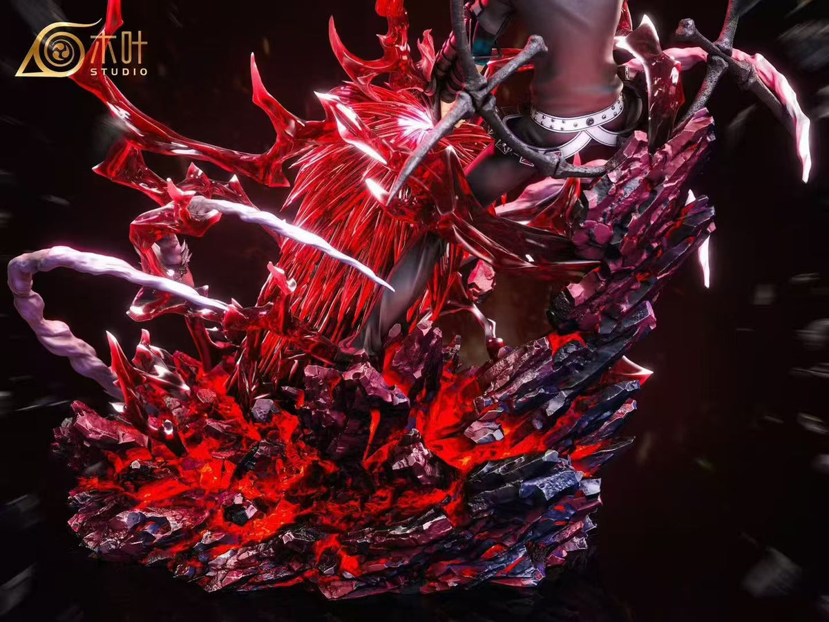 Lit rock base with red crystal effects