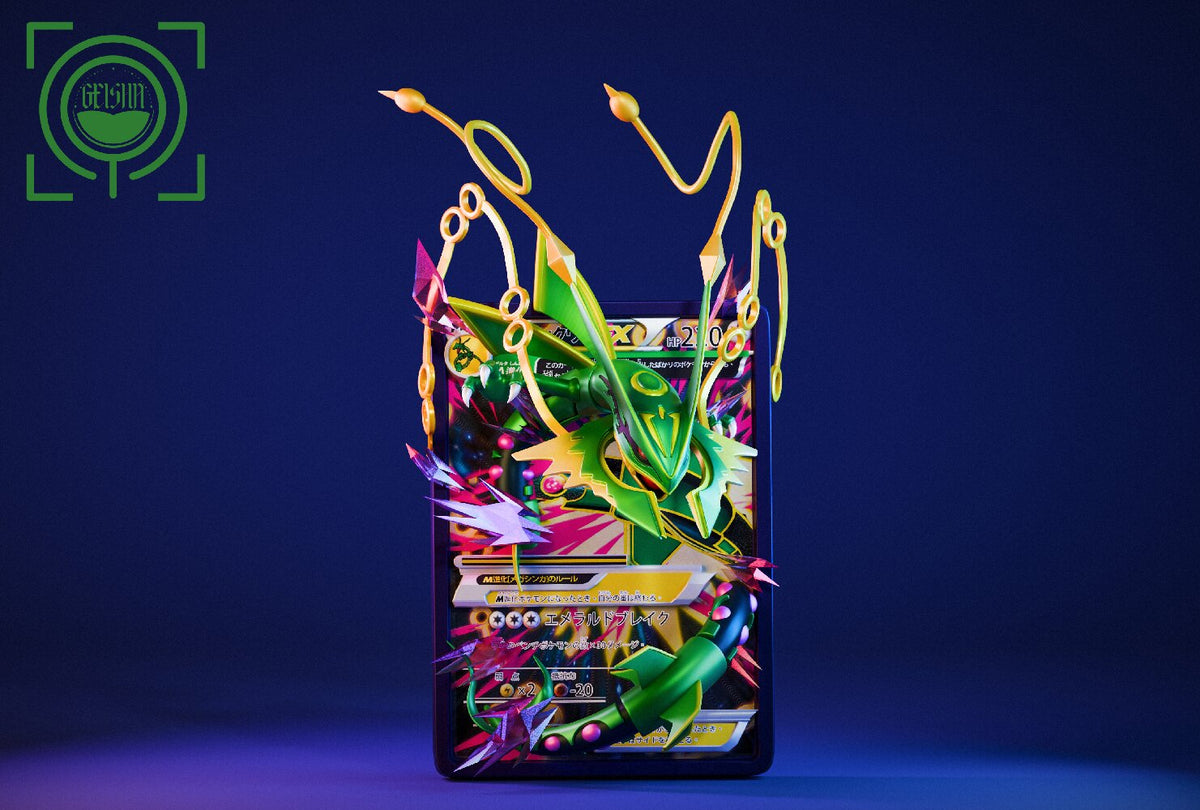 Pokemon - Geisha Studio Cards Episode #26 M Rayquaza EX resin statue - angled view - DaWeebStop