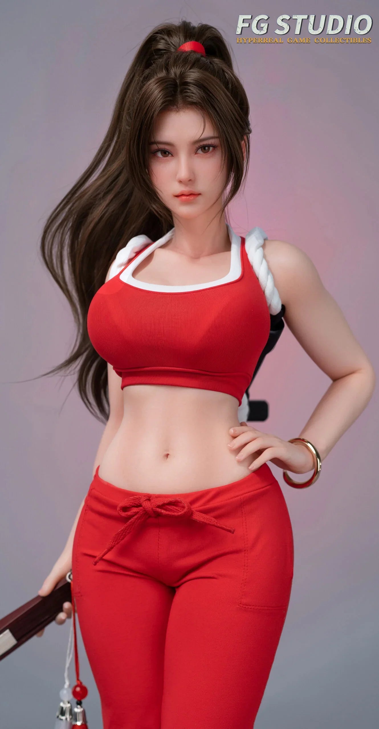 Mai Shiranui silicone statue head sculpt and hand-planted hair detail