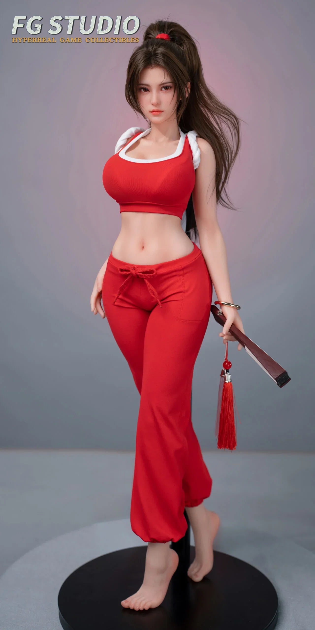Mai Shiranui silicone statue three quarter view on display base