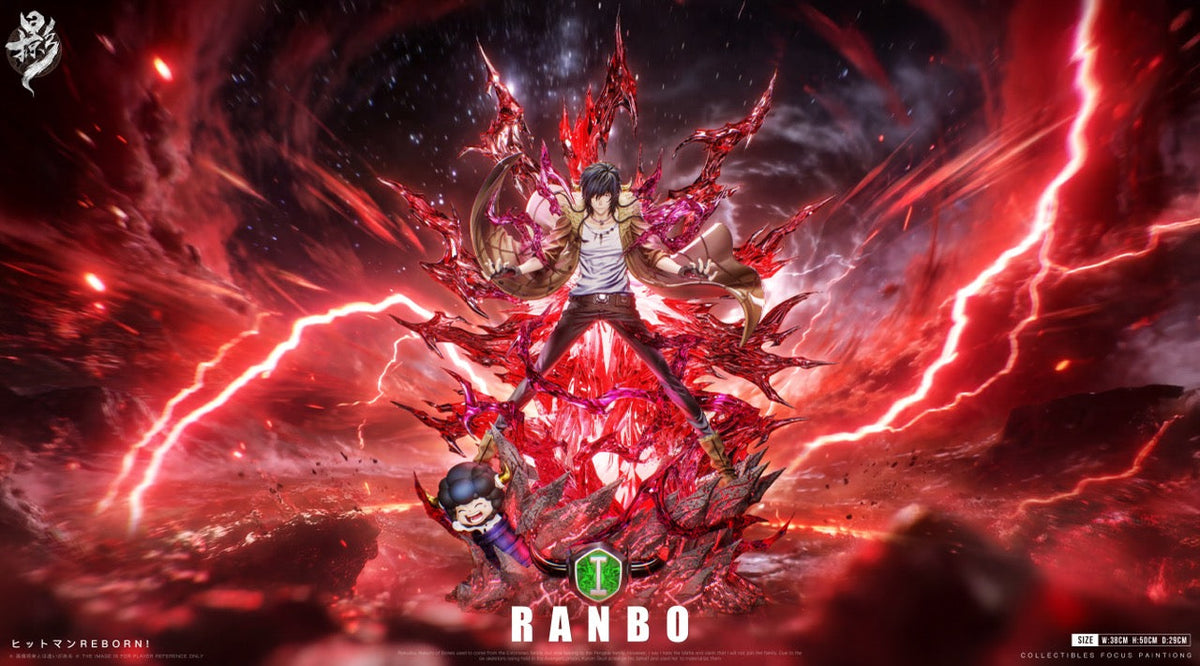 LueYing Studio Lambo (Ranbo) resin statue with red crystal and lightning, wide poster