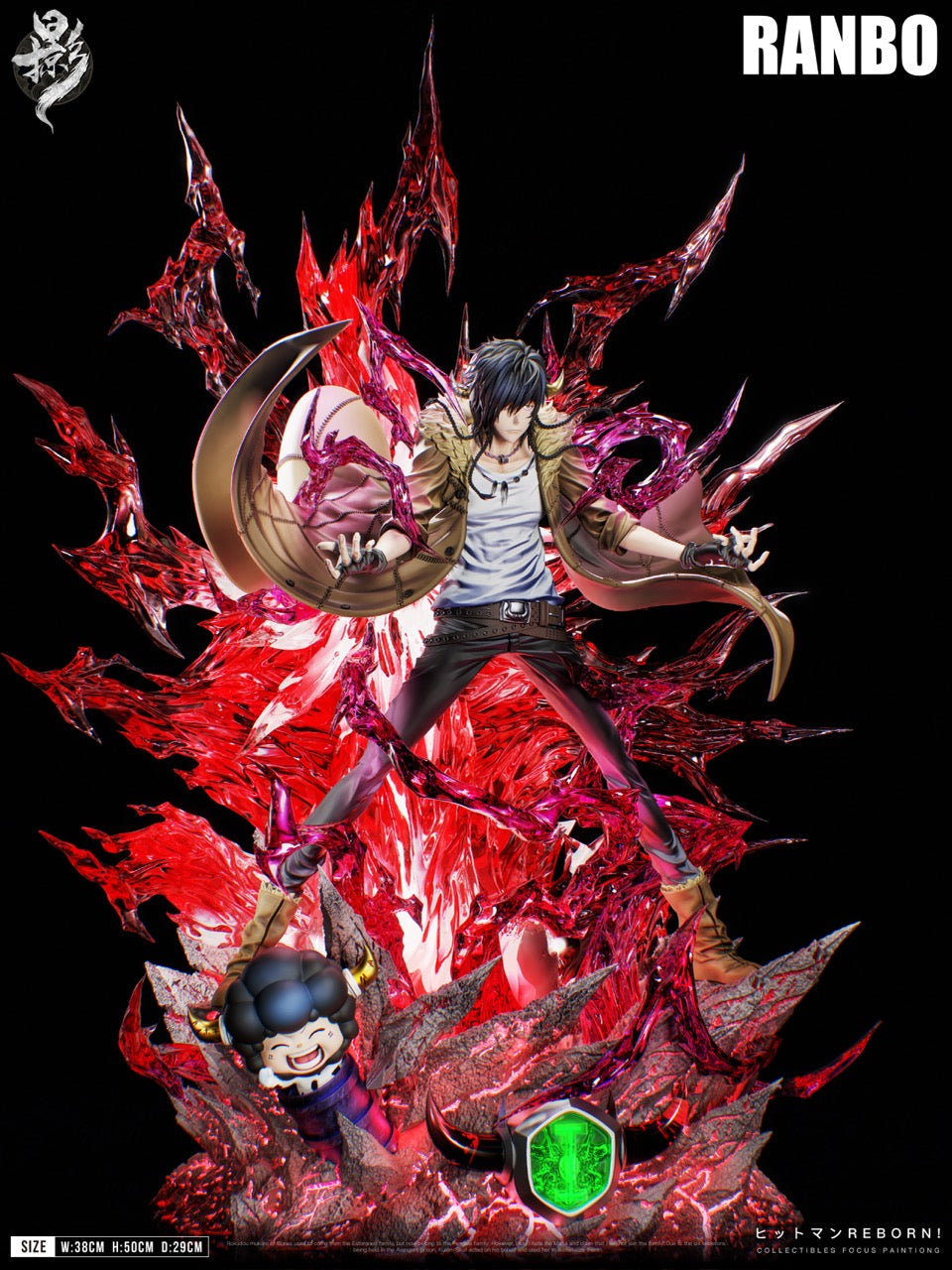 Lambo statue full view with red crystal base
