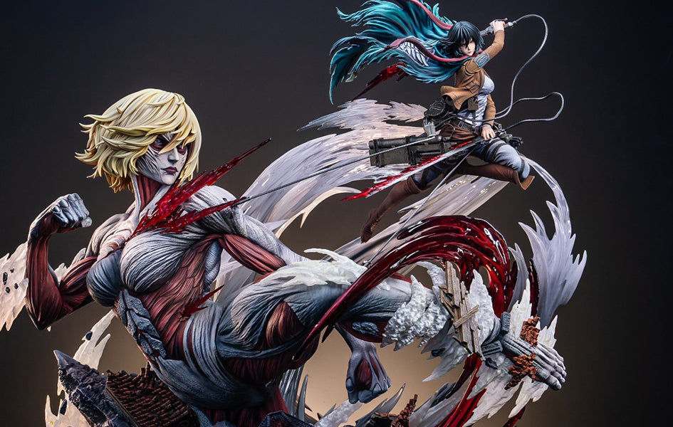 Mikasa vs Female Titan statue Attack on Titan