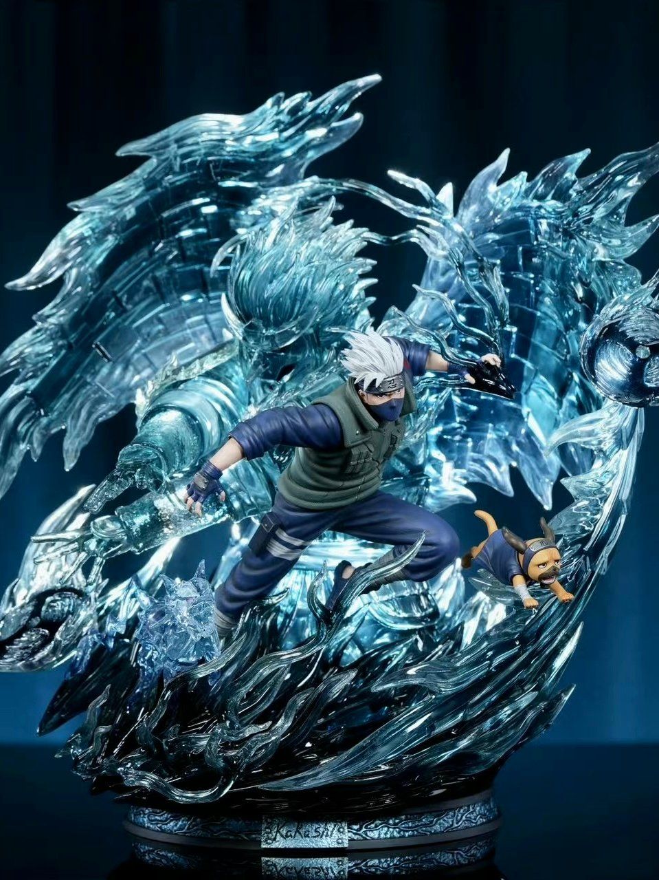 USU Studio Kakashi Hatake resin statue with full translucent blue Susanoo and Pakkun