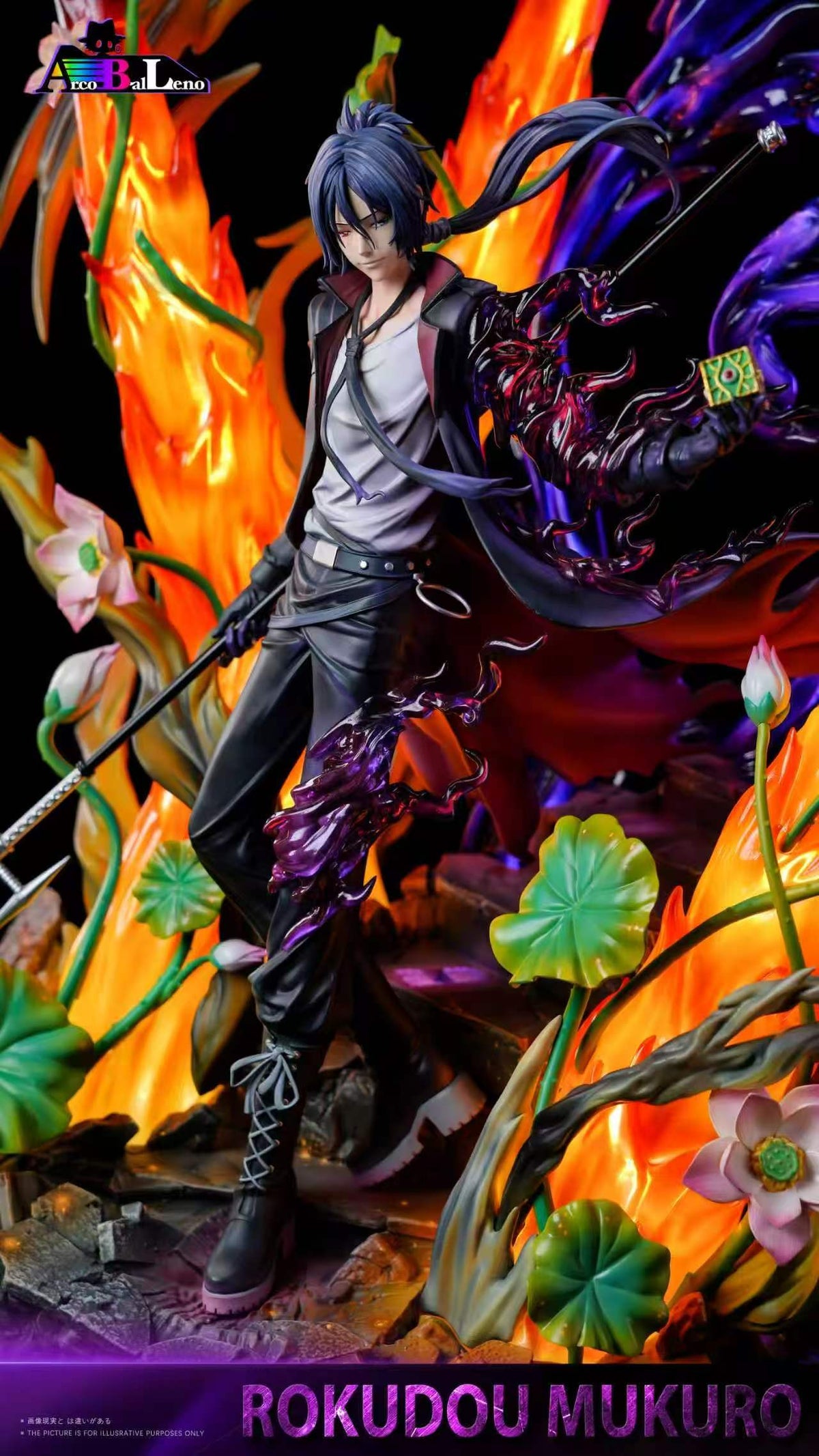 Mukuro Rokudo statue full-length view with lotus flowers